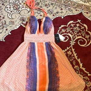 Guess Multicolor Halter Dress with Bold Stripes